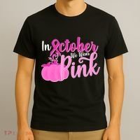 In October We Wear Pink Breast Cancer Awareness Pumpkin T-Shirt thumb 3
