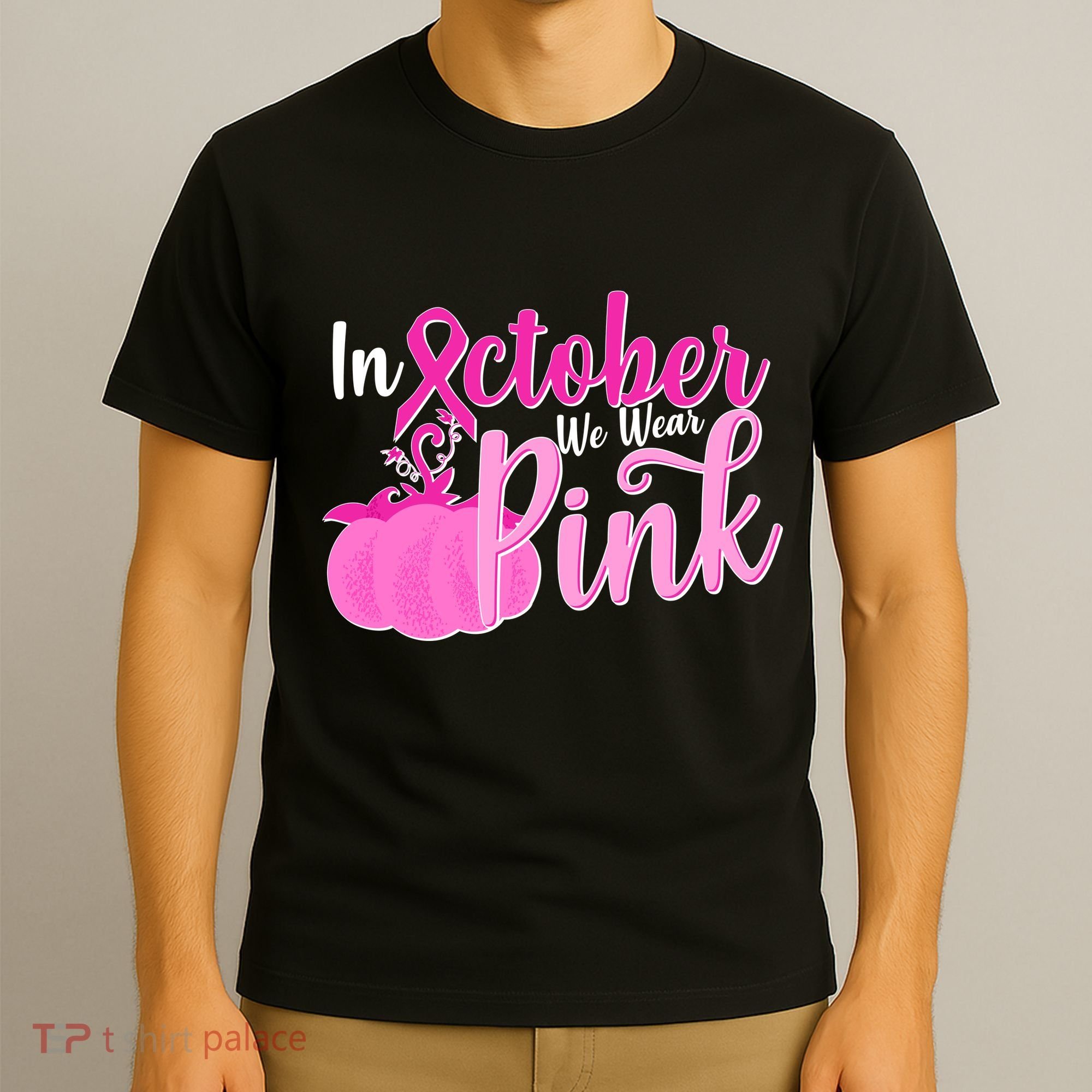In October We Wear Pink Breast Cancer Awareness Pumpkin T-Shirt