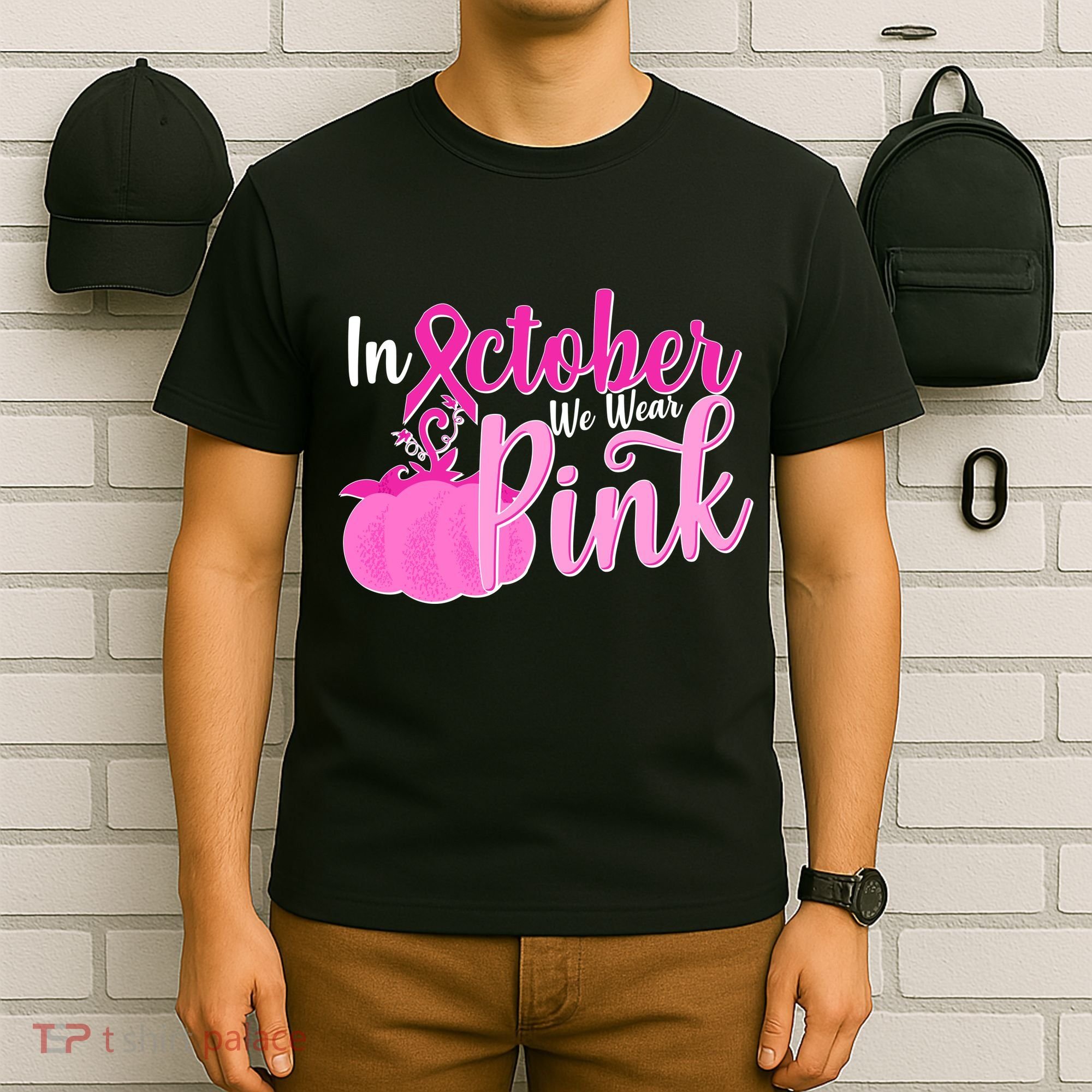 In October We Wear Pink Breast Cancer Awareness Pumpkin T-Shirt