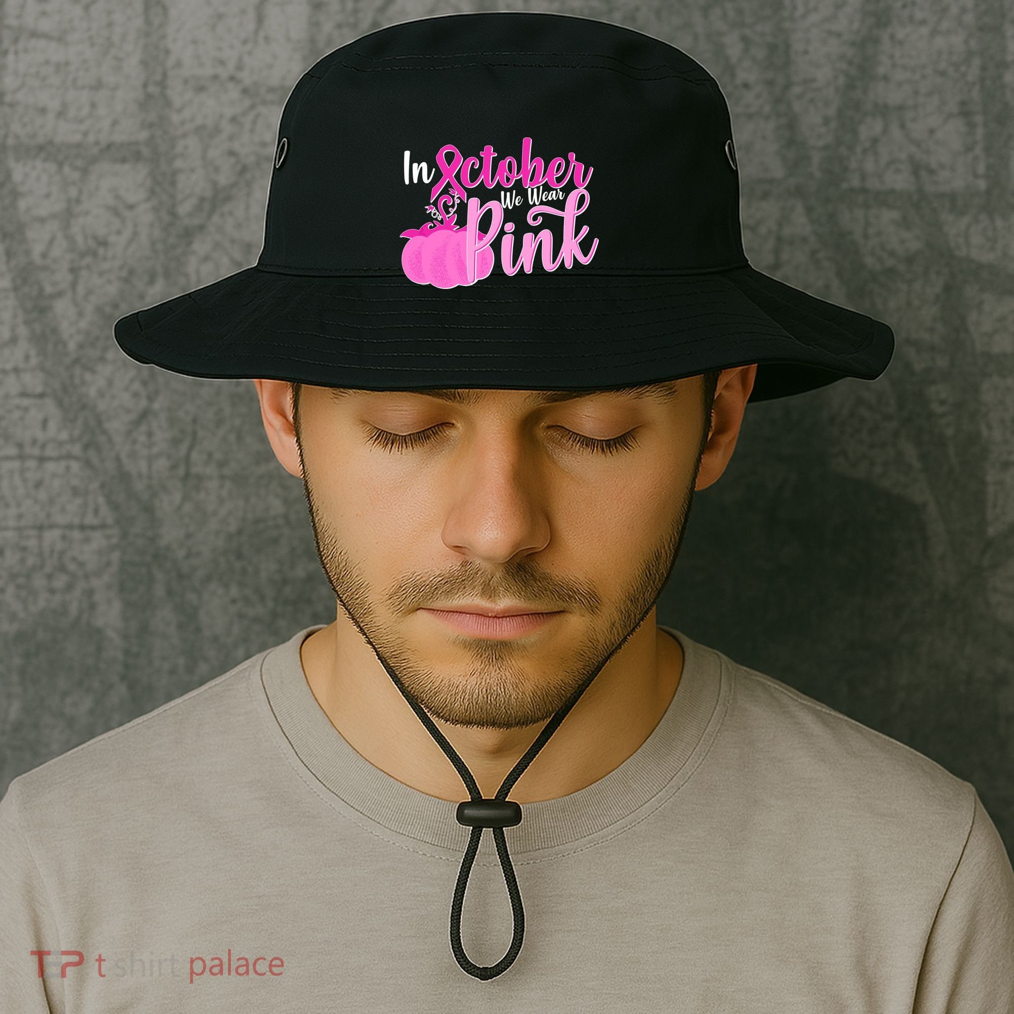 In October We Wear Pink Breast Cancer Awareness Pumpkin Bucket Hat