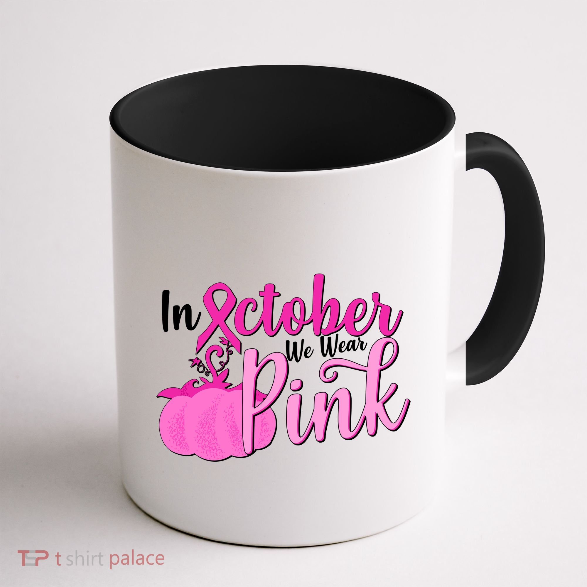 In October We Wear Pink Breast Cancer Awareness Pumpkin Coffee Mug