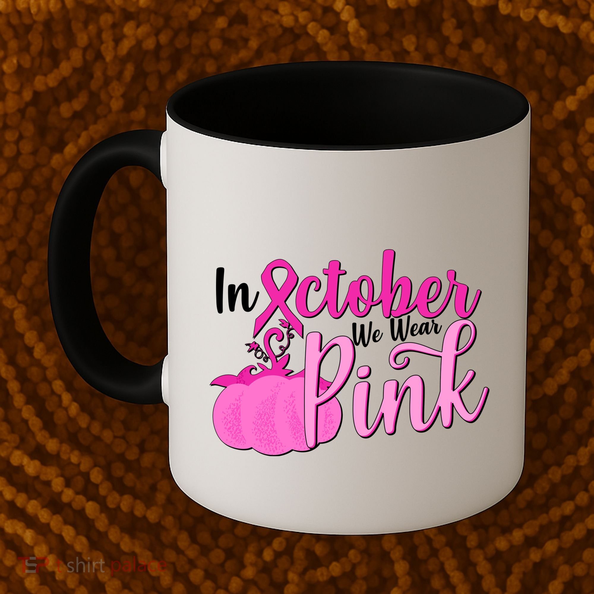 In October We Wear Pink Breast Cancer Awareness Pumpkin Coffee Mug