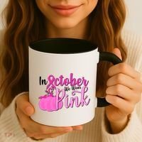 In October We Wear Pink Breast Cancer Awareness Pumpkin Coffee Mug thumb 3
