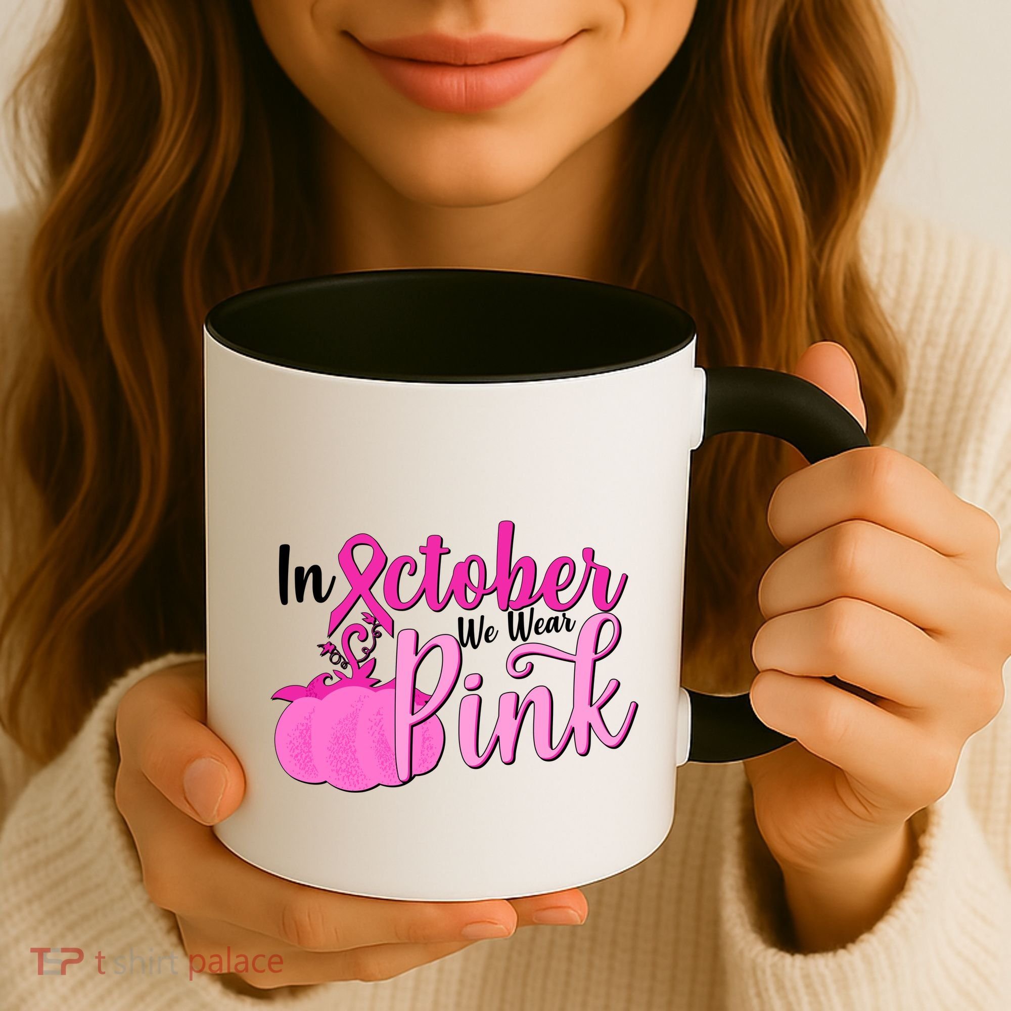 In October We Wear Pink Breast Cancer Awareness Pumpkin Coffee Mug