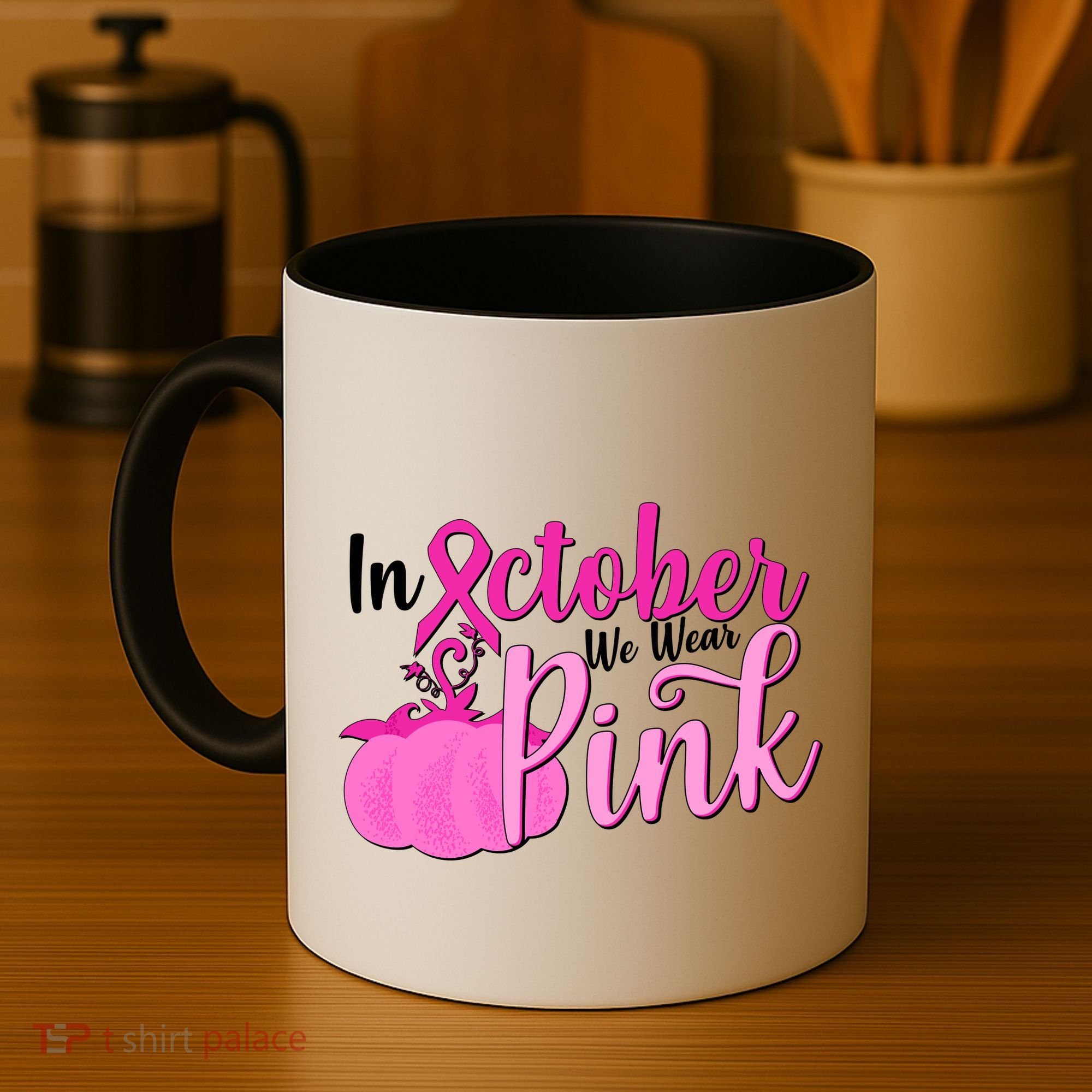 In October We Wear Pink Breast Cancer Awareness Pumpkin Coffee Mug