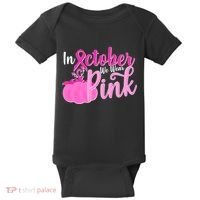 In October We Wear Pink Breast Cancer Awareness Pumpkin Baby Bodysuit thumb 0