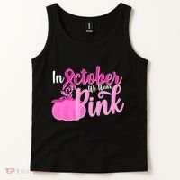 In October We Wear Pink Breast Cancer Awareness Pumpkin Tank Top thumb 2