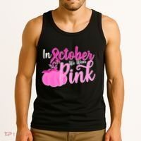 In October We Wear Pink Breast Cancer Awareness Pumpkin Tank Top thumb 3