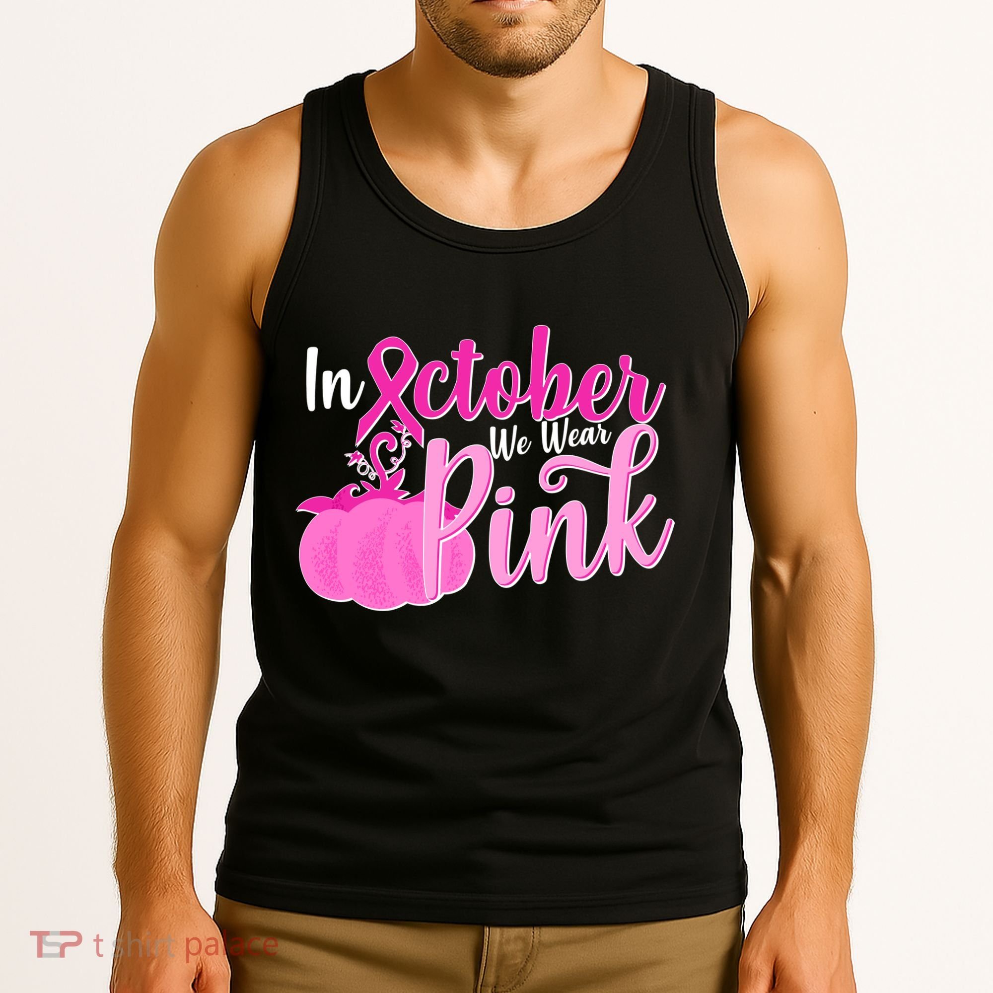 In October We Wear Pink Breast Cancer Awareness Pumpkin Tank Top