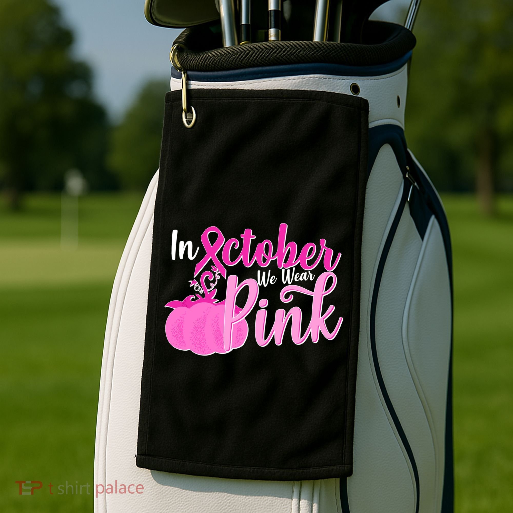 In October We Wear Pink Breast Cancer Awareness Pumpkin Golf Towel