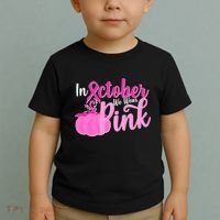 In October We Wear Pink Breast Cancer Awareness Pumpkin Toddler T-Shirt thumb 2