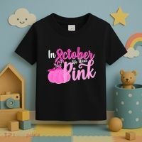 In October We Wear Pink Breast Cancer Awareness Pumpkin Toddler T-Shirt thumb 3