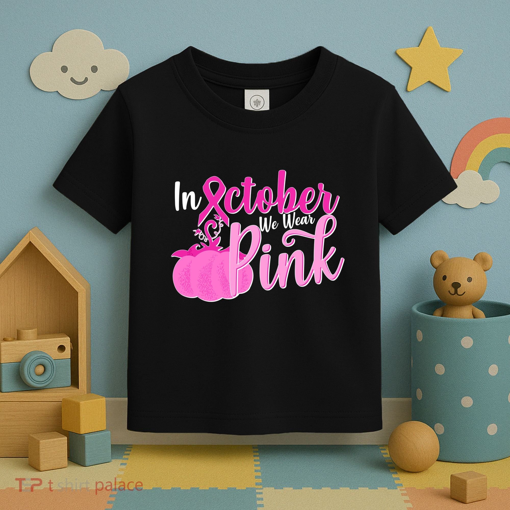 In October We Wear Pink Breast Cancer Awareness Pumpkin Toddler T-Shirt