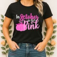 In October We Wear Pink Breast Cancer Awareness Pumpkin Women's T-Shirt thumb 2