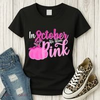 In October We Wear Pink Breast Cancer Awareness Pumpkin Women's T-Shirt thumb 3