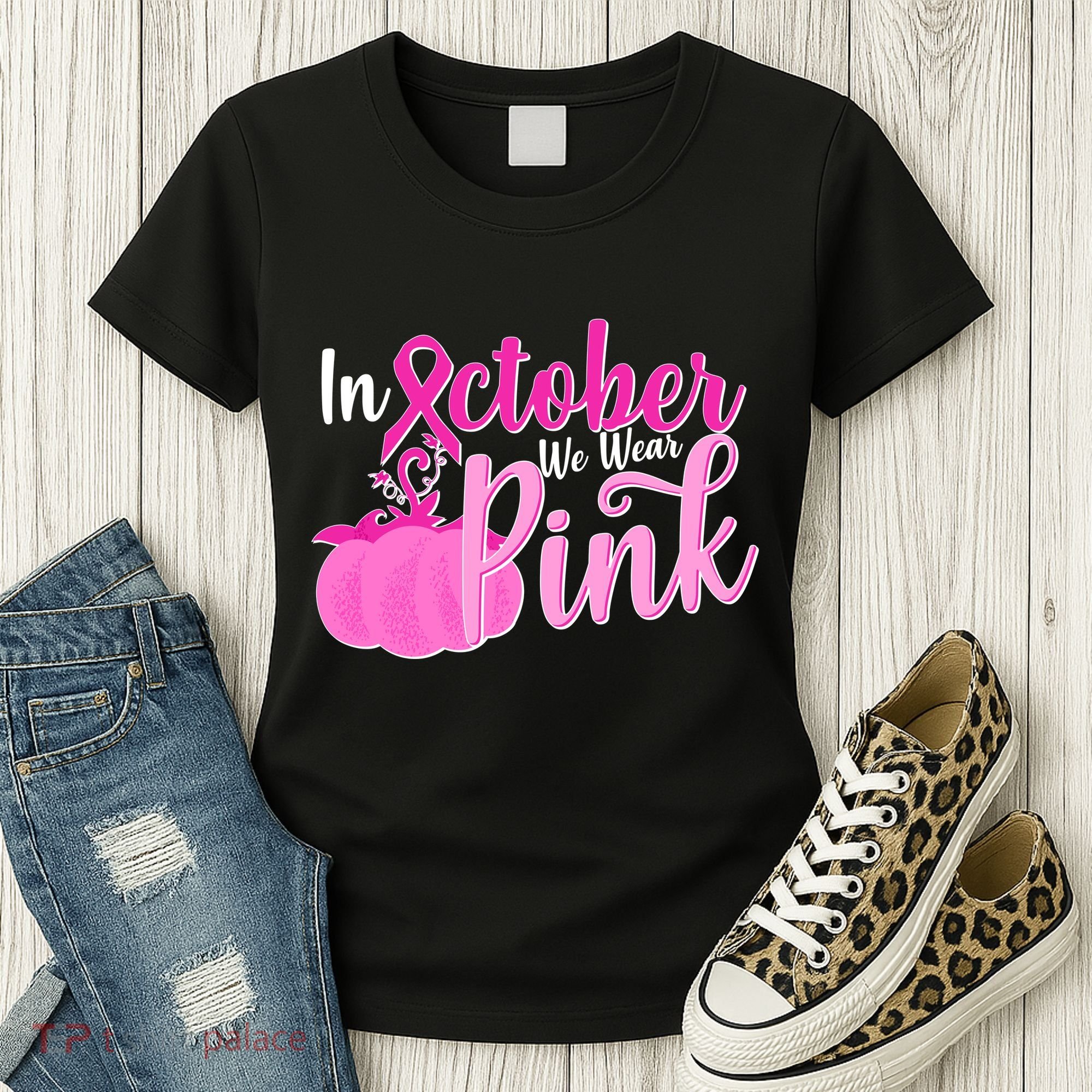 In October We Wear Pink Breast Cancer Awareness Pumpkin Women's T-Shirt
