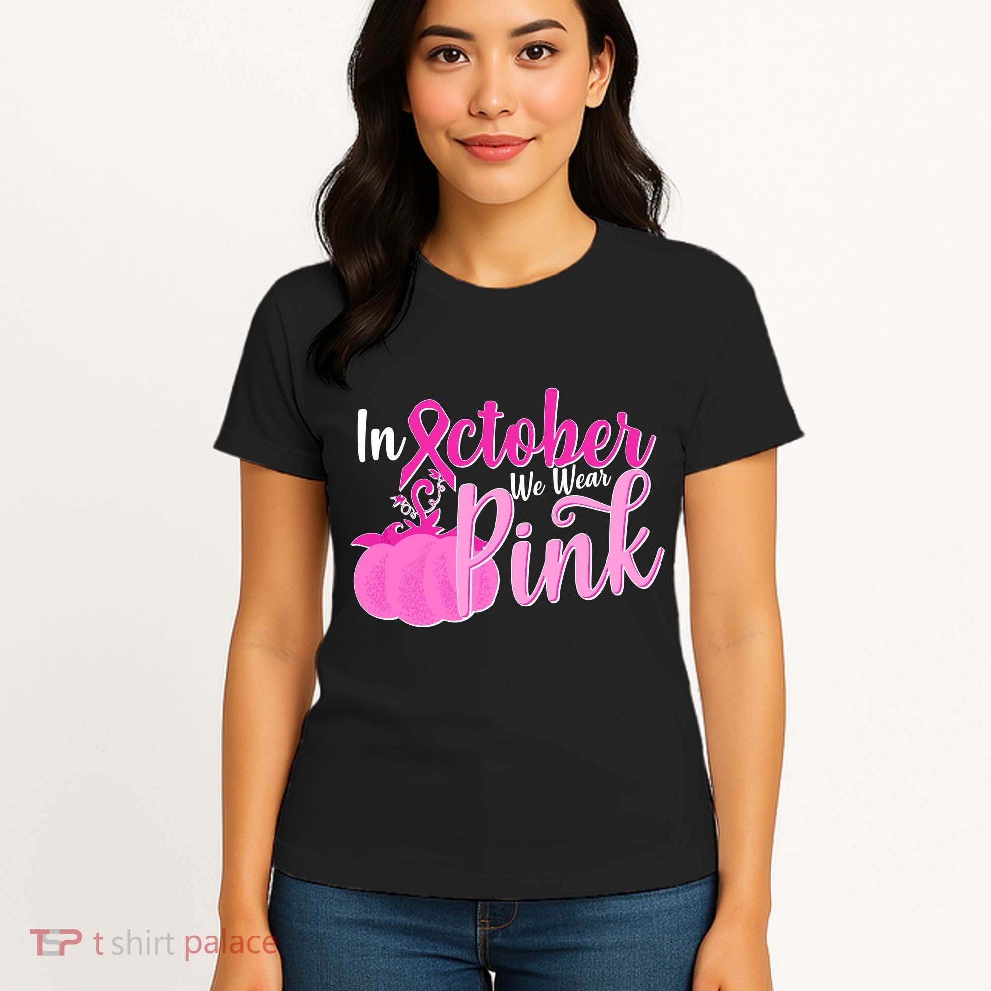 In October We Wear Pink Breast Cancer Awareness Pumpkin Women's T-Shirt