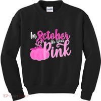 In October We Wear Pink Breast Cancer Awareness Pumpkin Kids Sweatshirt thumb 0