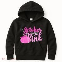 In October We Wear Pink Breast Cancer Awareness Pumpkin Kids Hoodie thumb 0