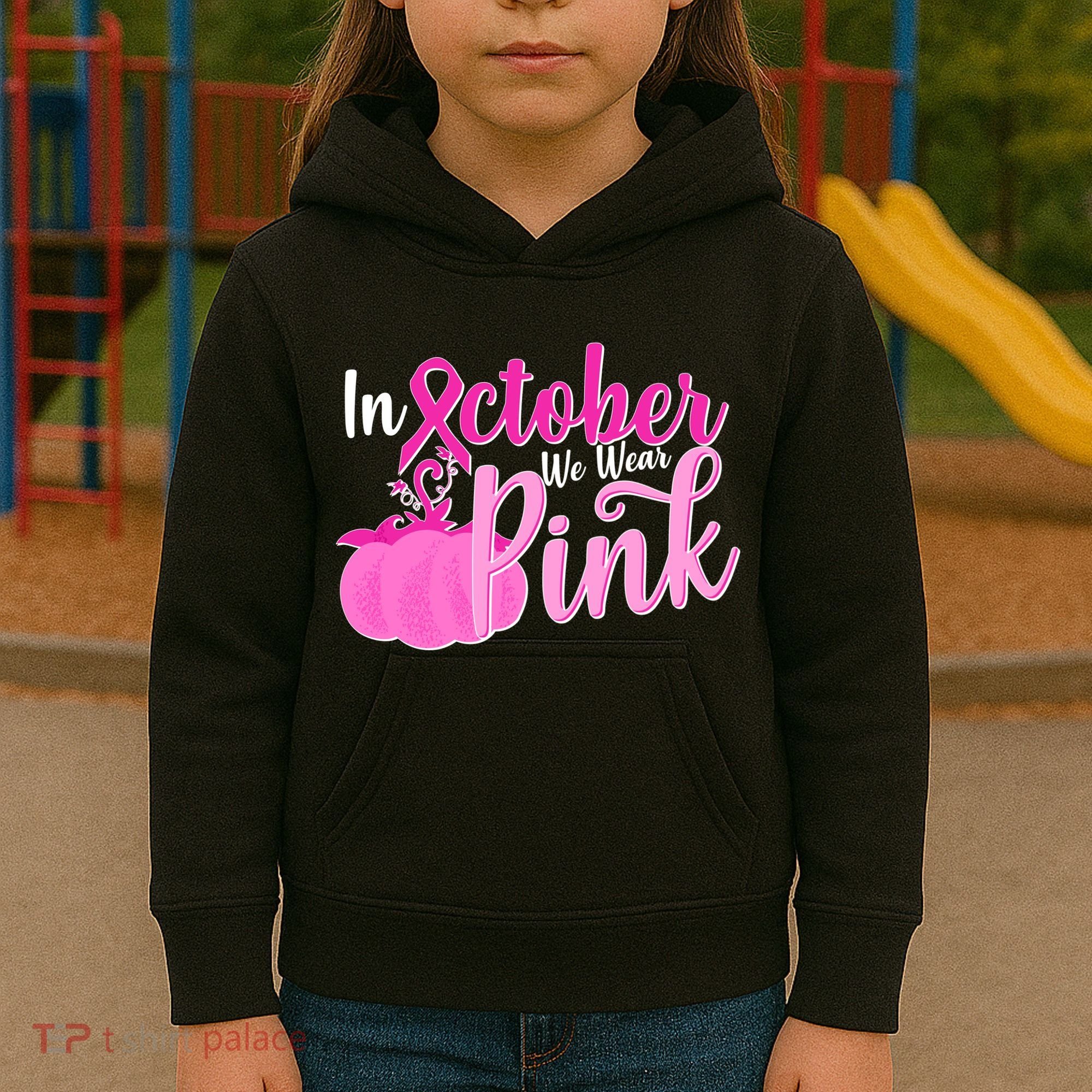 In October We Wear Pink Breast Cancer Awareness Pumpkin Kids Hoodie