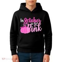 In October We Wear Pink Breast Cancer Awareness Pumpkin Kids Hoodie thumb 4