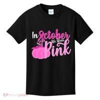 In October We Wear Pink Breast Cancer Awareness Pumpkin Kids T-Shirt thumb 0