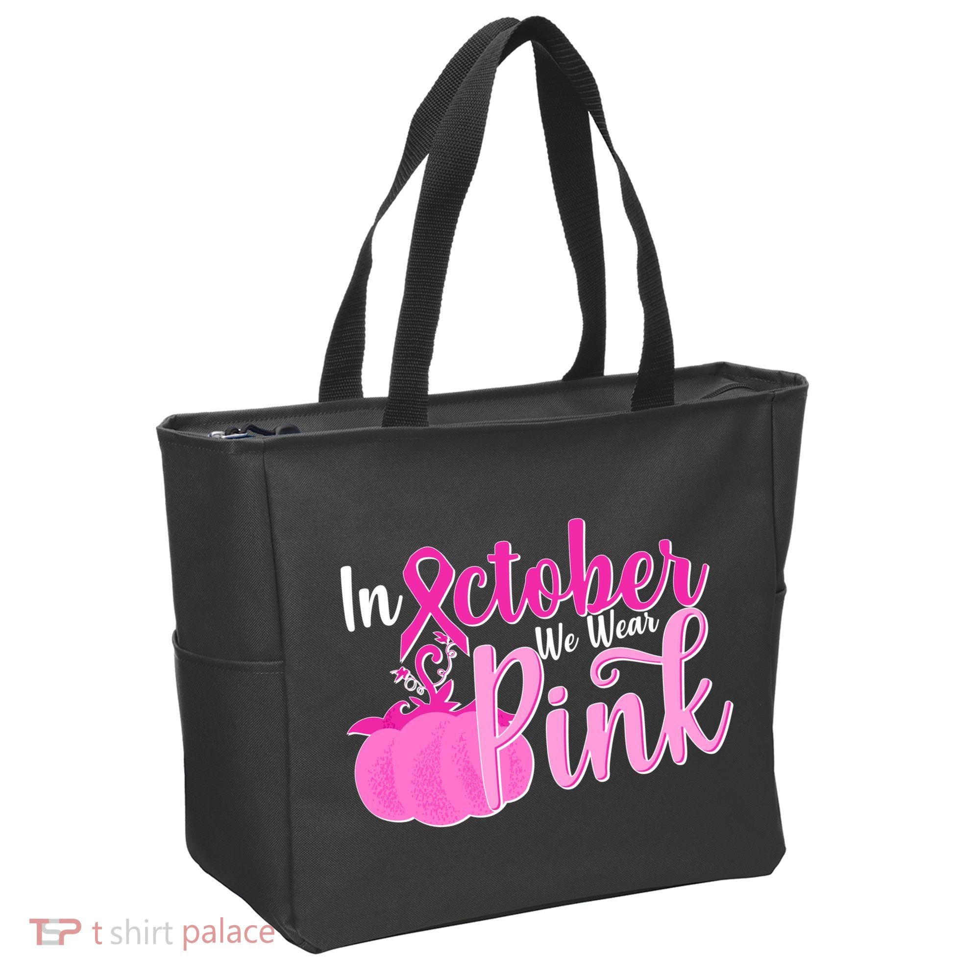 In October We Wear Pink Breast Cancer Awareness Pumpkin Tote Bag