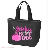 In October We Wear Pink Breast Cancer Awareness Pumpkin Tote Bag thumb 3