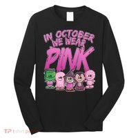 In October We Wear Pink Breast Cancer Halloween Monsters Long Sleeve Shirt thumb 0