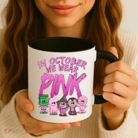 In October We Wear Pink Breast Cancer Halloween Monsters Coffee Mug thumb 3