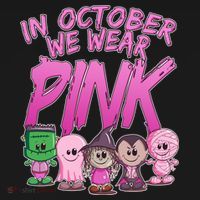 In October We Wear Pink Breast Cancer Halloween Monsters Coaster thumb 2
