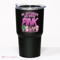 In October We Wear Pink Breast Cancer Halloween Monsters Tumbler thumb 0