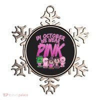 In October We Wear Pink Breast Cancer Halloween Monsters Ornament thumb 0