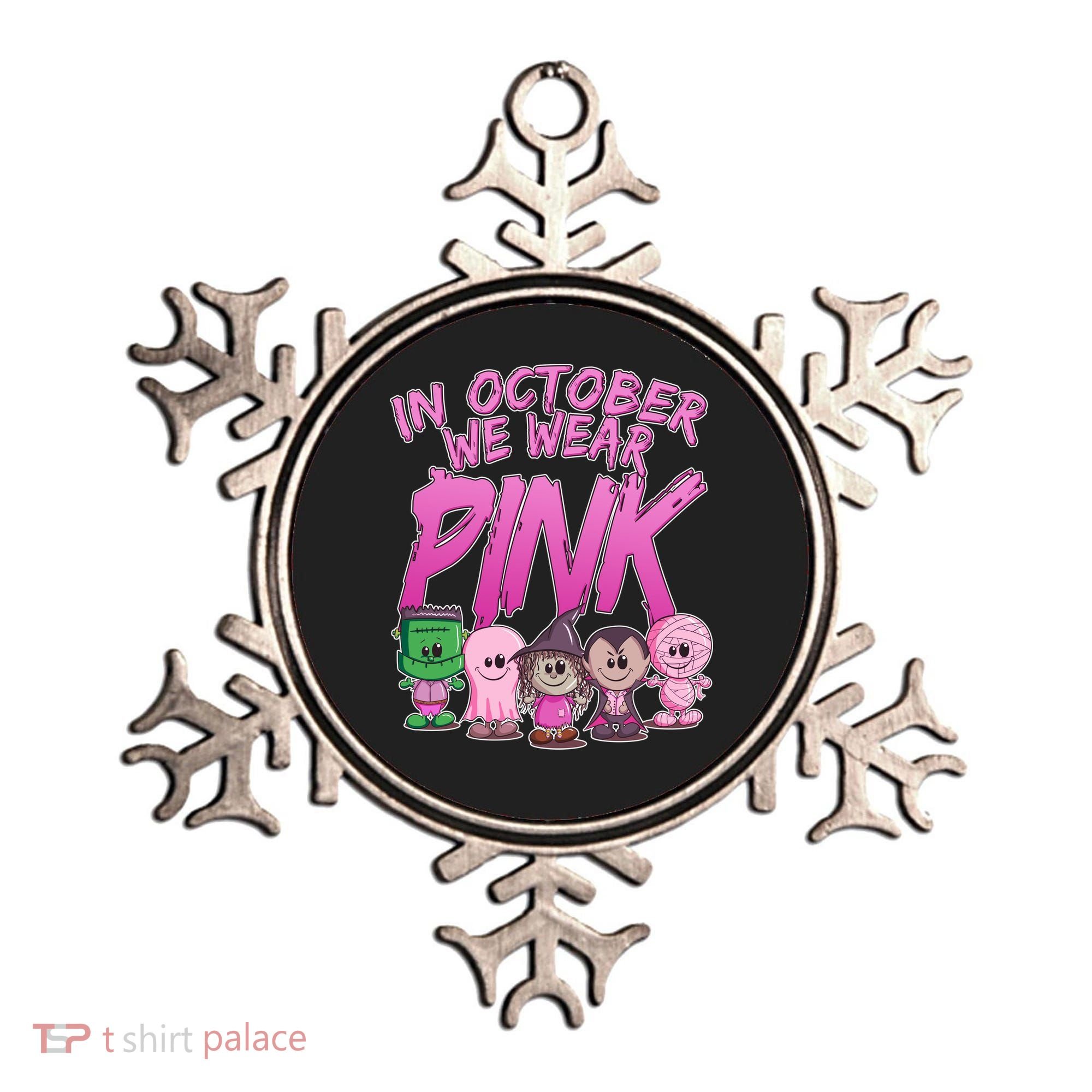 In October We Wear Pink Breast Cancer Halloween Monsters Ornament