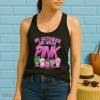 In October We Wear Pink Breast Cancer Halloween Monsters Women's Tank Top thumb 2