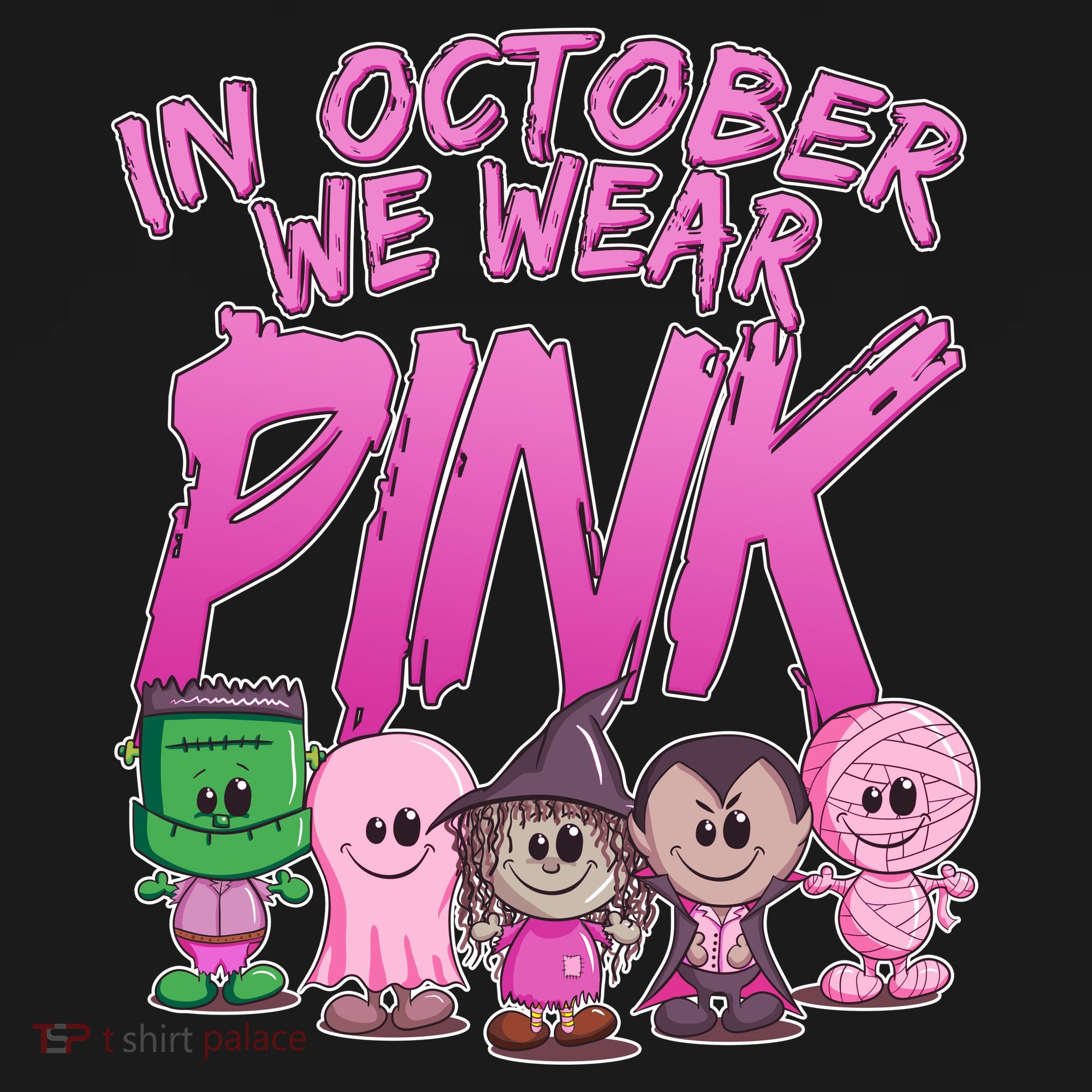 In October We Wear Pink Breast Cancer Halloween Monsters Women's Tank Top