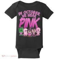 In October We Wear Pink Breast Cancer Halloween Monsters Baby Bodysuit thumb 0