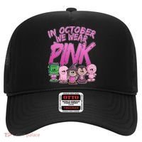 In October We Wear Pink Breast Cancer Halloween Monsters Hat thumb 0