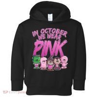 In October We Wear Pink Breast Cancer Halloween Monsters Toddler Hoodie thumb 0