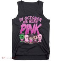 In October We Wear Pink Breast Cancer Halloween Monsters Tank Top thumb 0