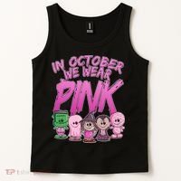 In October We Wear Pink Breast Cancer Halloween Monsters Tank Top thumb 2
