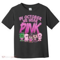 In October We Wear Pink Breast Cancer Halloween Monsters Toddler T-Shirt thumb 0