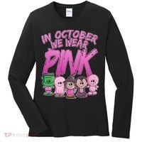 In October We Wear Pink Breast Cancer Halloween Monsters Women's Long Sleeve Shirt thumb 0