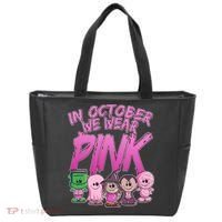 In October We Wear Pink Breast Cancer Halloween Monsters Tote Bag thumb 0