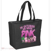 In October We Wear Pink Breast Cancer Halloween Monsters Tote Bag thumb 2