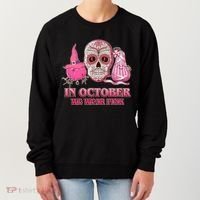 In October We Wear Pink Breast Cancer Halloween Skull Women's Sweatshirt thumb 0