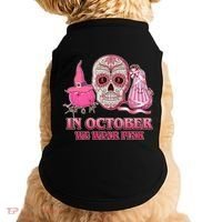 In October We Wear Pink Breast Cancer Halloween Skull Doggie Tank thumb 0