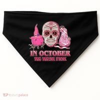 In October We Wear Pink Breast Cancer Halloween Skull USA-Made Doggie Bandana thumb 0
