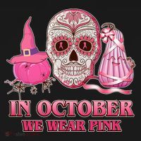 In October We Wear Pink Breast Cancer Halloween Skull Bucket Hat thumb 4