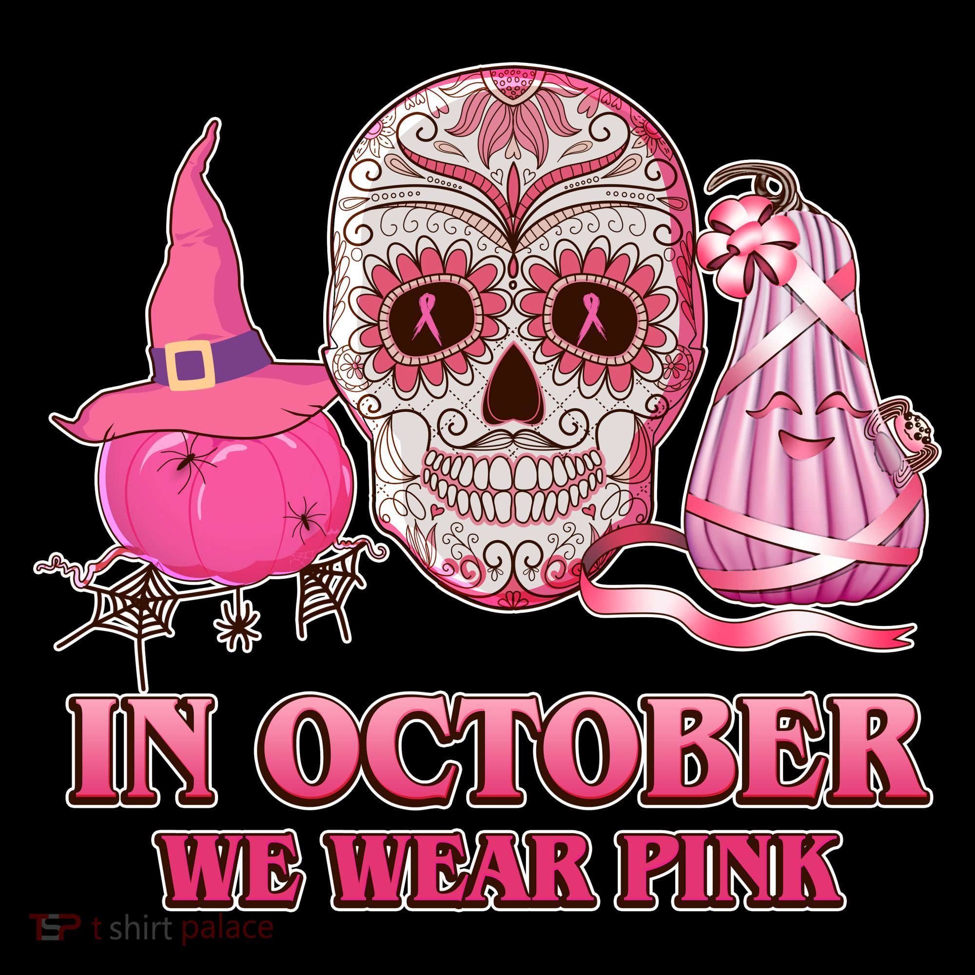 In October We Wear Pink Breast Cancer Halloween Skull Coffee Mug